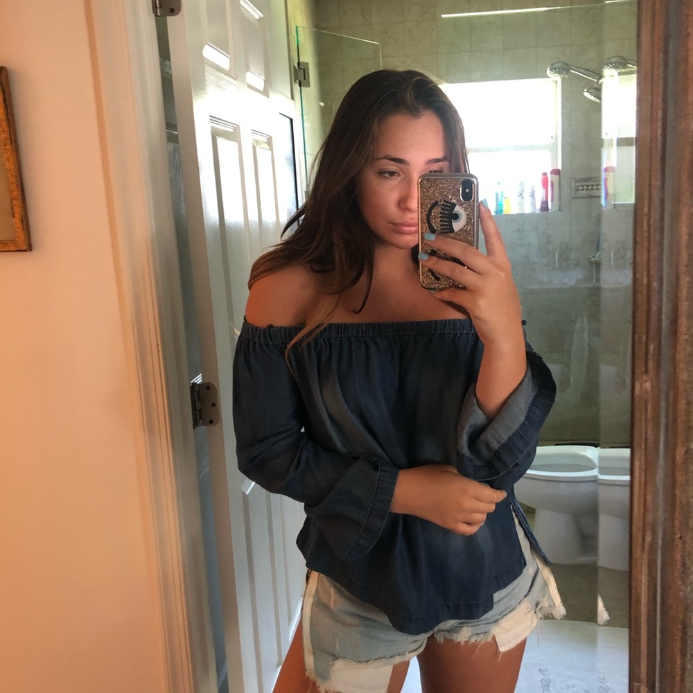 Chelsea & Violet off the shoulder jean top